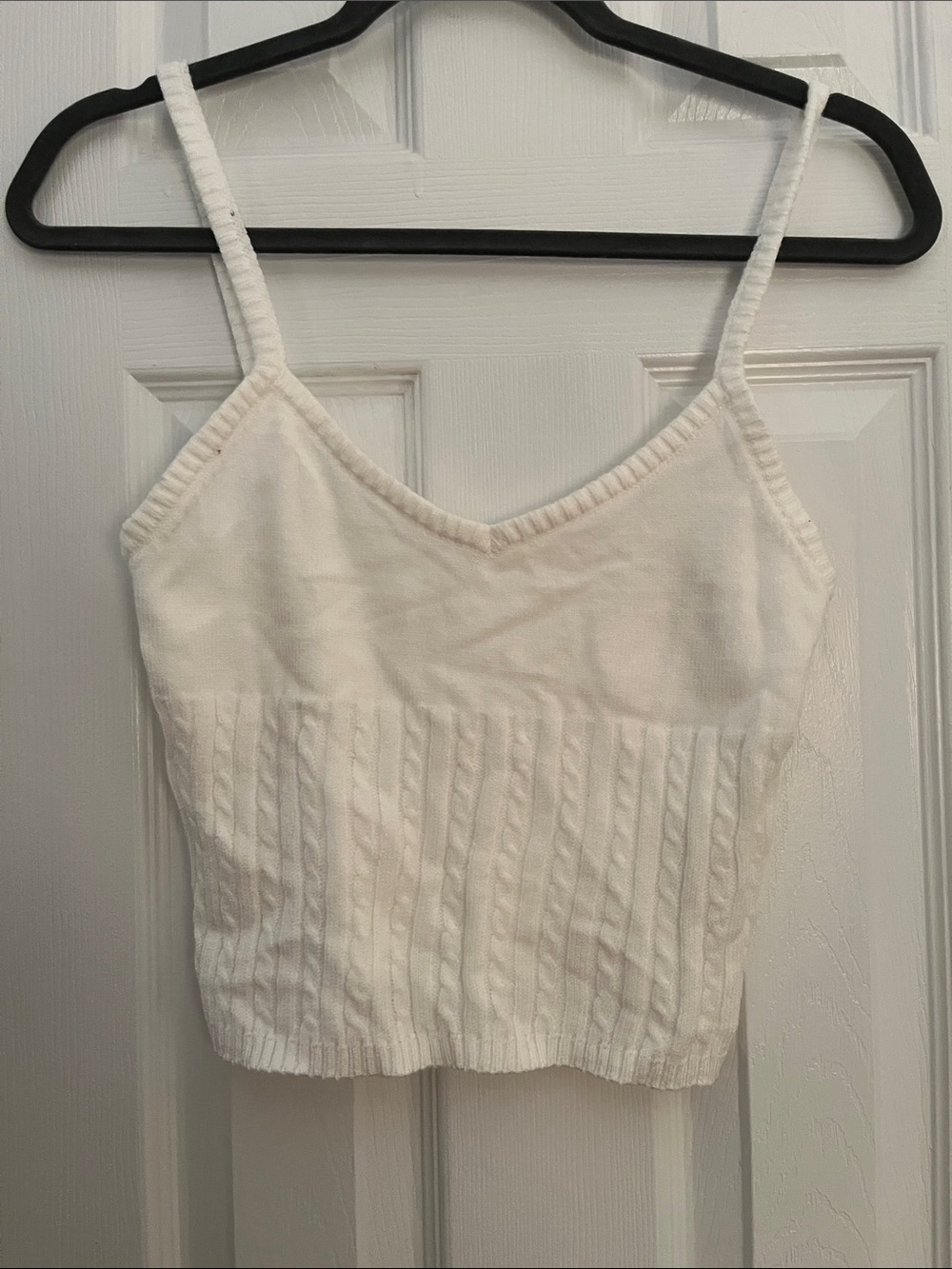 White Cable-Knit Cropped Camisole Tank - juniors
